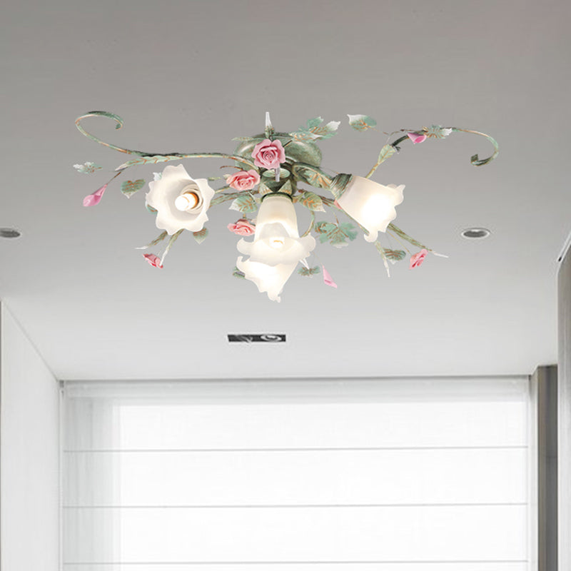 Metal Floral Ceiling Fixture Pastoral 4/5/9 Lights Living Room Semi Flush Mount Light in Blue Clearhalo 'Ceiling Lights' 'Close To Ceiling Lights' 'Close to ceiling' 'Semi-flushmount' Lighting' 465730