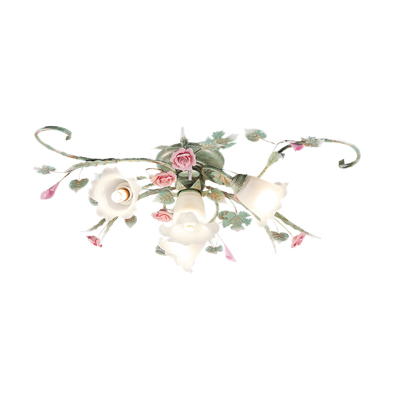 Metal Floral Ceiling Fixture Pastoral 4/5/9 Lights Living Room Semi Flush Mount Light in Blue Clearhalo 'Ceiling Lights' 'Close To Ceiling Lights' 'Close to ceiling' 'Semi-flushmount' Lighting' 465731