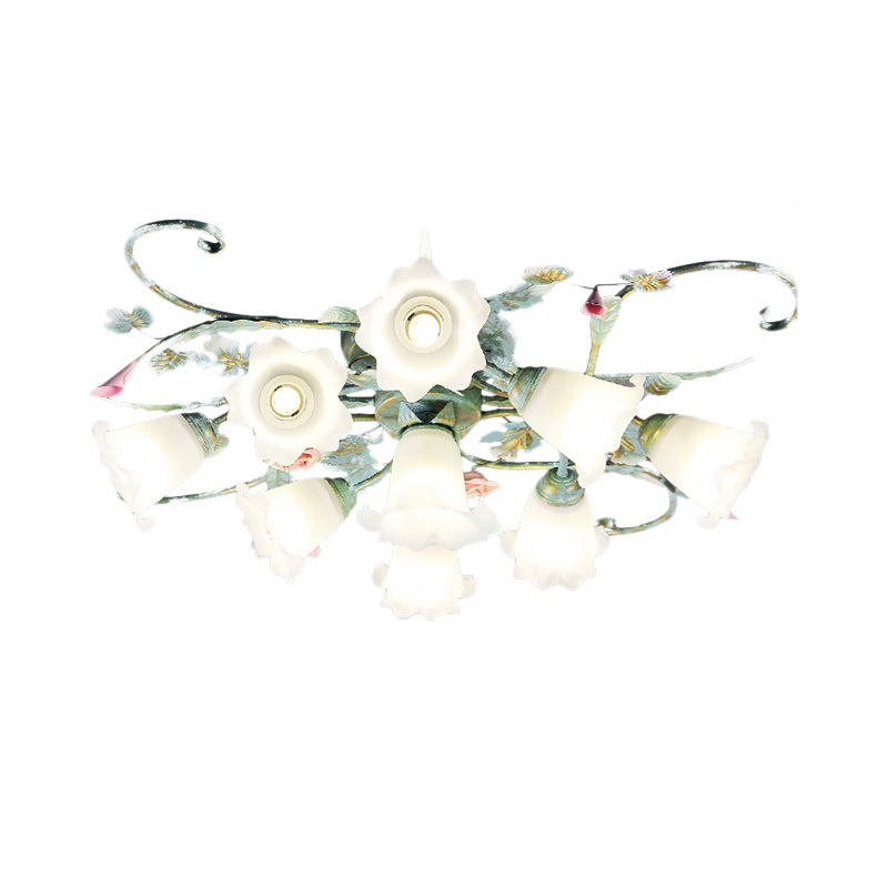 Metal Floral Ceiling Fixture Pastoral 4/5/9 Lights Living Room Semi Flush Mount Light in Blue Clearhalo 'Ceiling Lights' 'Close To Ceiling Lights' 'Close to ceiling' 'Semi-flushmount' Lighting' 465735