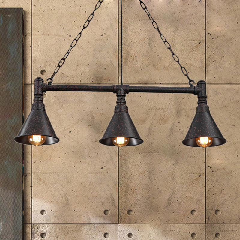 Rust Conical Island Lighting with Pipe Design Vintage Industrial Metal 3 Lights Dining Room Hanging Ceiling Light Clearhalo 'Ceiling Lights' 'Island Lights' Lighting' 465763