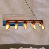 Metal Linear Island Lighting with Open Bulb Farmhouse Style 10 Lights Living Room Hanging Light in Rust Clearhalo 'Ceiling Lights' 'Island Lights' Lighting' 465780