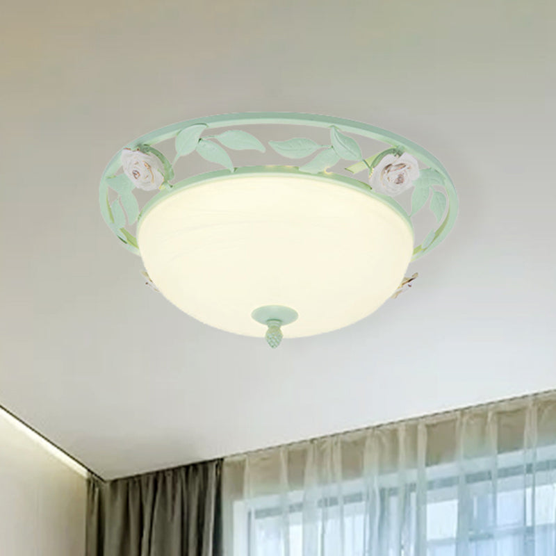 15"/19" W Metal Bowl Ceiling Lighting Korean Flower 1 Head Bedroom Flush Mount Light Fixture in Pink/Blue/Green Green Clearhalo 'Ceiling Lights' 'Close To Ceiling Lights' 'Close to ceiling' 'Flush mount' Lighting' 465783