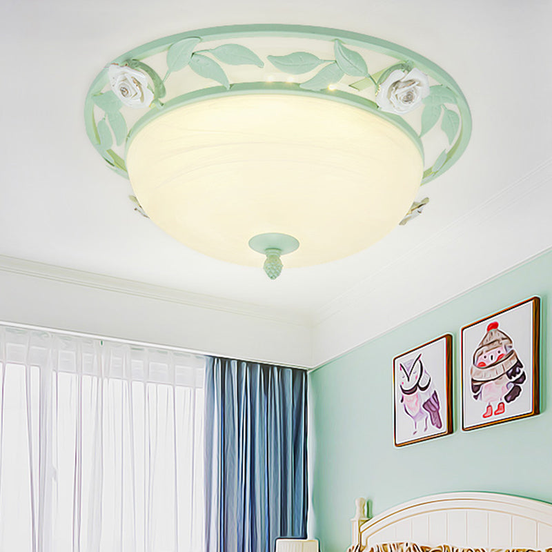 15"/19" W Metal Bowl Ceiling Lighting Korean Flower 1 Head Bedroom Flush Mount Light Fixture in Pink/Blue/Green Clearhalo 'Ceiling Lights' 'Close To Ceiling Lights' 'Close to ceiling' 'Flush mount' Lighting' 465784