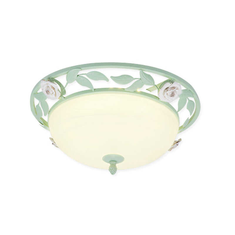 15"/19" W Metal Bowl Ceiling Lighting Korean Flower 1 Head Bedroom Flush Mount Light Fixture in Pink/Blue/Green Clearhalo 'Ceiling Lights' 'Close To Ceiling Lights' 'Close to ceiling' 'Flush mount' Lighting' 465785