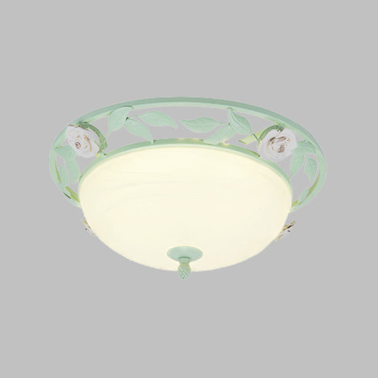 15"/19" W Metal Bowl Ceiling Lighting Korean Flower 1 Head Bedroom Flush Mount Light Fixture in Pink/Blue/Green Clearhalo 'Ceiling Lights' 'Close To Ceiling Lights' 'Close to ceiling' 'Flush mount' Lighting' 465786