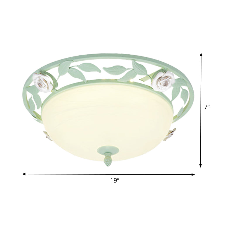 15"/19" W Metal Bowl Ceiling Lighting Korean Flower 1 Head Bedroom Flush Mount Light Fixture in Pink/Blue/Green Clearhalo 'Ceiling Lights' 'Close To Ceiling Lights' 'Close to ceiling' 'Flush mount' Lighting' 465788