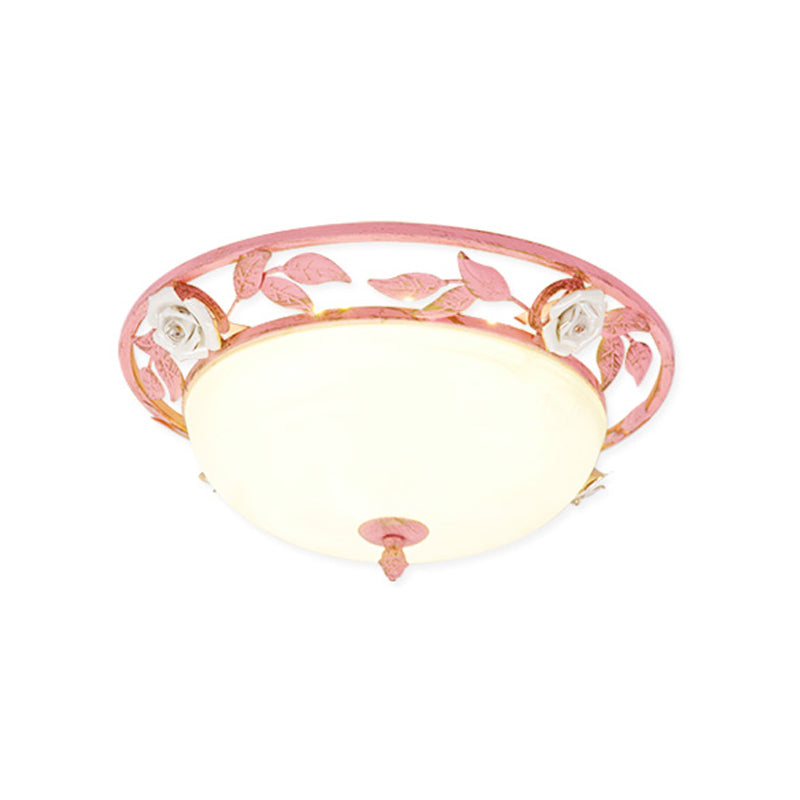 15"/19" W Metal Bowl Ceiling Lighting Korean Flower 1 Head Bedroom Flush Mount Light Fixture in Pink/Blue/Green Clearhalo 'Ceiling Lights' 'Close To Ceiling Lights' 'Close to ceiling' 'Flush mount' Lighting' 465790