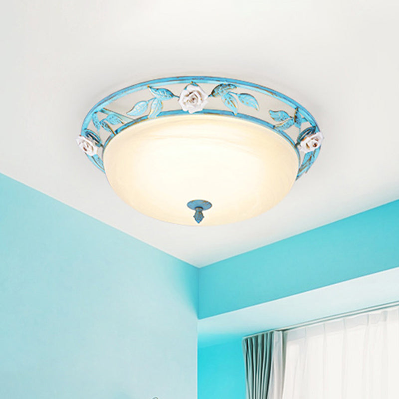 15"/19" W Metal Bowl Ceiling Lighting Korean Flower 1 Head Bedroom Flush Mount Light Fixture in Pink/Blue/Green Clearhalo 'Ceiling Lights' 'Close To Ceiling Lights' 'Close to ceiling' 'Flush mount' Lighting' 465792