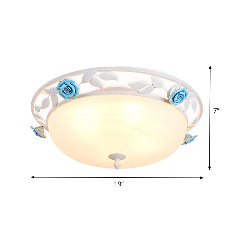 Pastoral Dome Ceiling Light Fixture 1 Bulb Metal Flush Mount Lighting in White for Living Room Clearhalo 'Ceiling Lights' 'Close To Ceiling Lights' 'Close to ceiling' 'Flush mount' Lighting' 465799