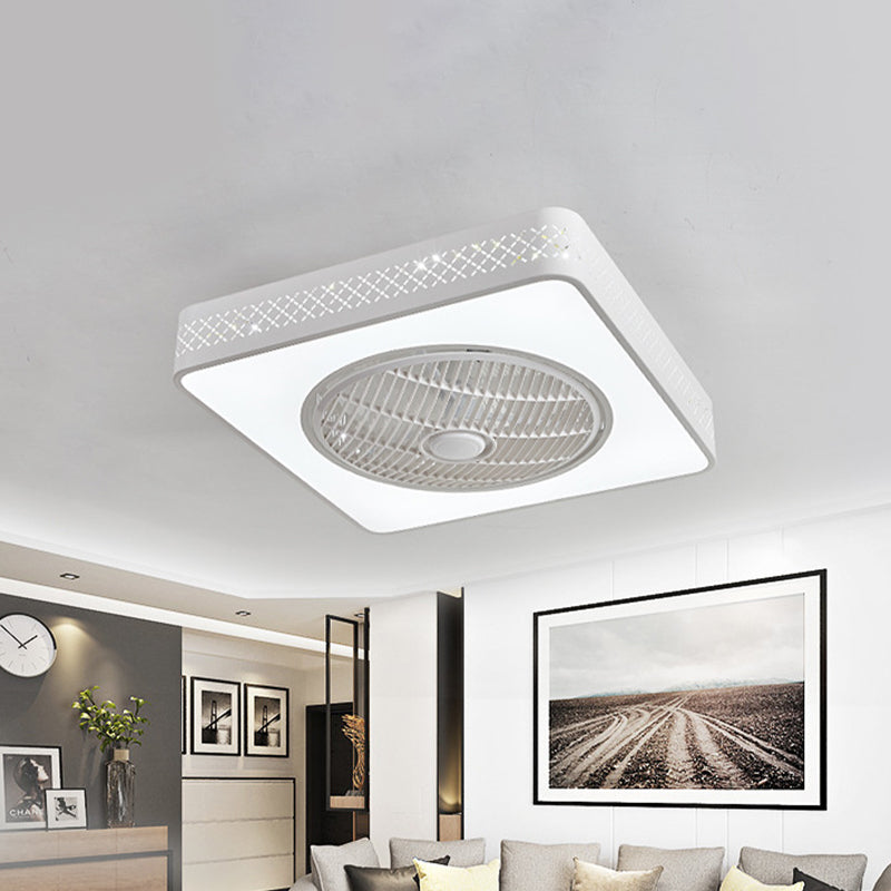 21.5" W Acrylic White Semi Flush Mount Lighting Square LED Contemporary Ceiling Fan Light, 4 Blades White Clearhalo 'Ceiling Fans with Lights' 'Ceiling Fans' 'Modern Ceiling Fans' 'Modern' Lighting' 465820