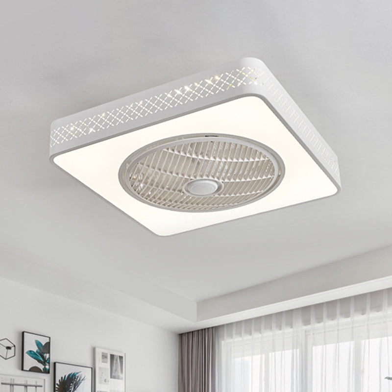 21.5" W Acrylic White Semi Flush Mount Lighting Square LED Contemporary Ceiling Fan Light, 4 Blades Clearhalo 'Ceiling Fans with Lights' 'Ceiling Fans' 'Modern Ceiling Fans' 'Modern' Lighting' 465821