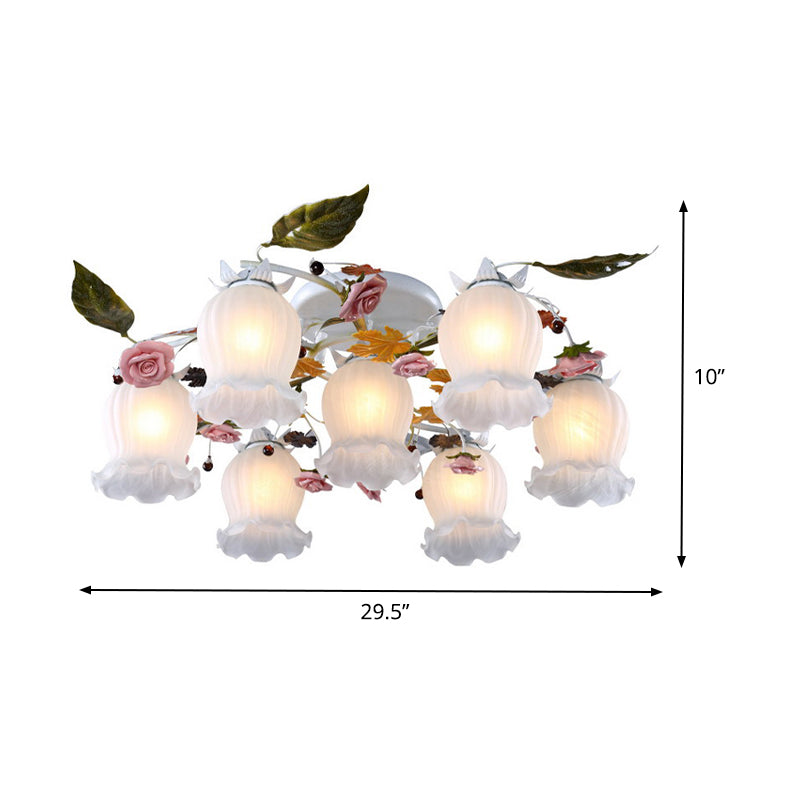 Bloom Living Room Semi Flush Korean Garden Metal 7/9 Bulbs White Close to Ceiling Lighting Fixture Clearhalo 'Ceiling Lights' 'Close To Ceiling Lights' 'Close to ceiling' 'Semi-flushmount' Lighting' 465839