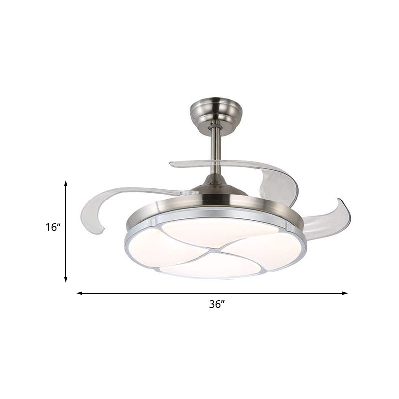 Clover Metal Semi Flush Mount Simplicity LED Living Room Ceiling Fan Lighting in Silver with 4 Clear Blades, 36"/42" Wide Clearhalo 'Ceiling Fans with Lights' 'Ceiling Fans' 'Modern Ceiling Fans' 'Modern' Lighting' 465897