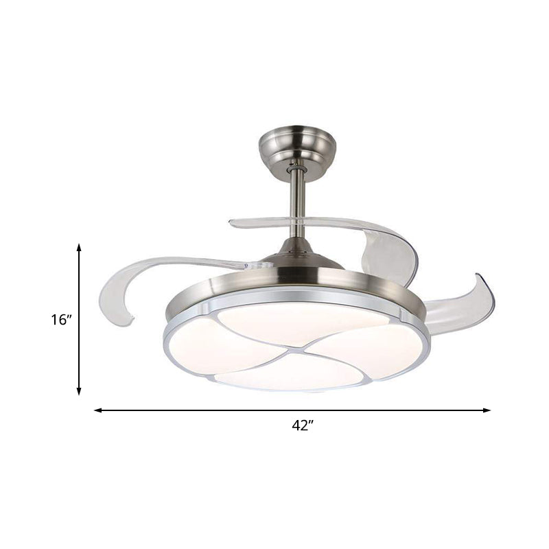 Clover Metal Semi Flush Mount Simplicity LED Living Room Ceiling Fan Lighting in Silver with 4 Clear Blades, 36"/42" Wide Clearhalo 'Ceiling Fans with Lights' 'Ceiling Fans' 'Modern Ceiling Fans' 'Modern' Lighting' 465898