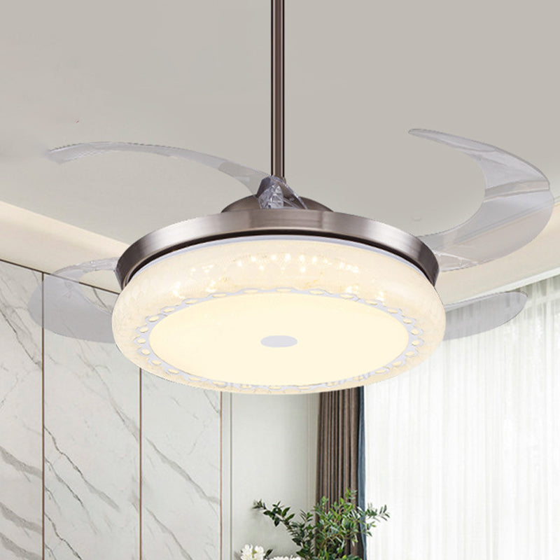 Silver LED Ceiling Fan Lamp Modernism Acrylic Circular Semi Flush Mount with 4 Clear Blades for Living Room, 36"/42" Wide Clearhalo 'Ceiling Fans with Lights' 'Ceiling Fans' 'Modern Ceiling Fans' 'Modern' Lighting' 465900