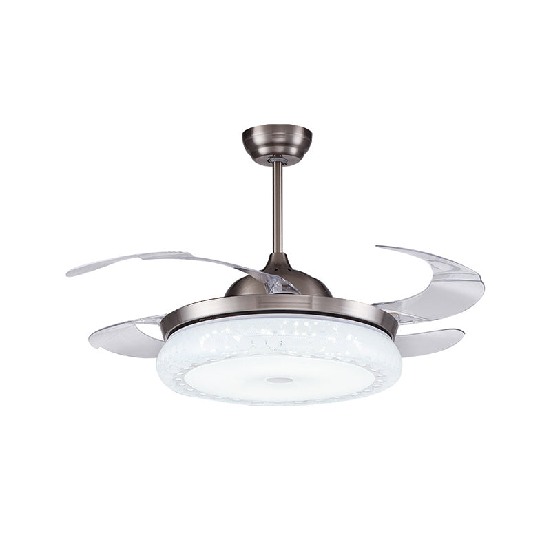 Silver LED Ceiling Fan Lamp Modernism Acrylic Circular Semi Flush Mount with 4 Clear Blades for Living Room, 36"/42" Wide Clearhalo 'Ceiling Fans with Lights' 'Ceiling Fans' 'Modern Ceiling Fans' 'Modern' Lighting' 465902