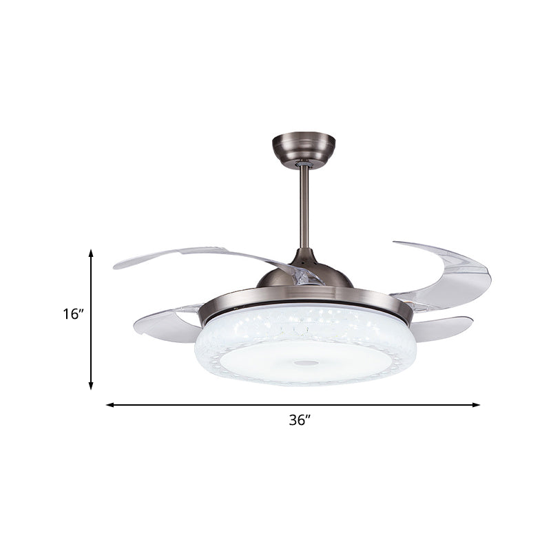 Silver LED Ceiling Fan Lamp Modernism Acrylic Circular Semi Flush Mount with 4 Clear Blades for Living Room, 36"/42" Wide Clearhalo 'Ceiling Fans with Lights' 'Ceiling Fans' 'Modern Ceiling Fans' 'Modern' Lighting' 465903