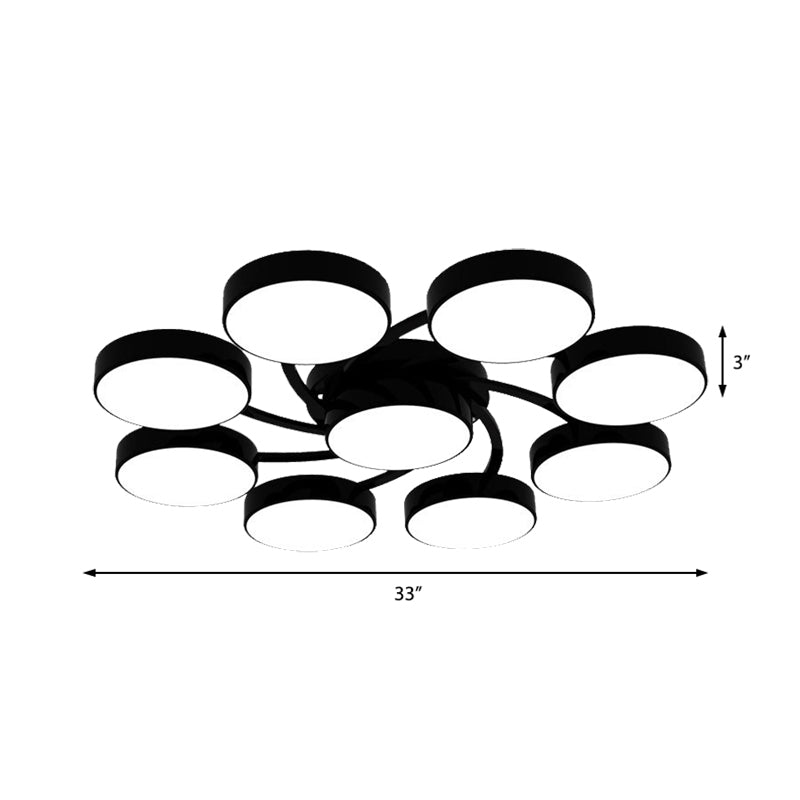 Black/White Drum Shade Ceiling Light 3/6/9 Heads Nordic Style Acrylic Semi Ceiling Mount Light for Living Room Clearhalo 'Ceiling Lights' 'Close To Ceiling Lights' 'Close to ceiling' 'Semi-flushmount' Lighting' 465945