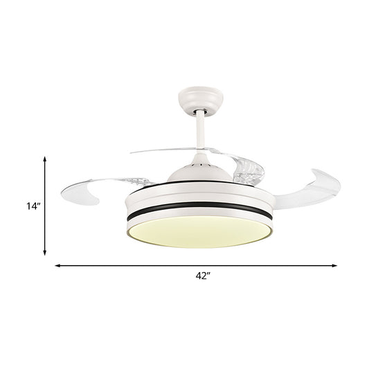 42" Wide Metal White Pendant Fan Light Ring LED Modern Semi Mount Lighting for Living Room, 4 Clear Blades Clearhalo 'Ceiling Fans with Lights' 'Ceiling Fans' 'Modern Ceiling Fans' 'Modern' Lighting' 465956