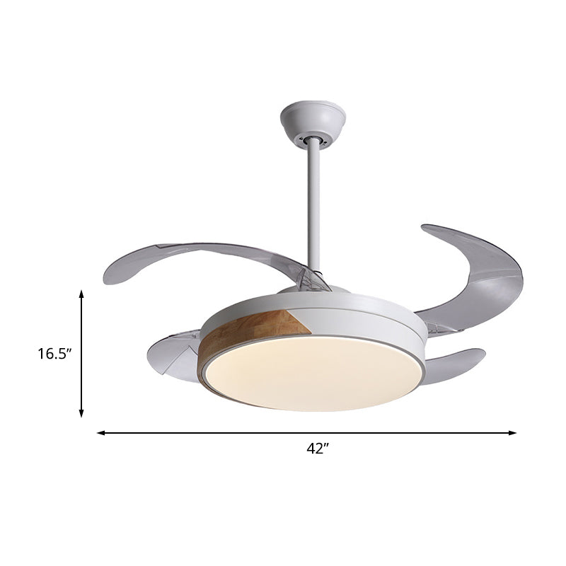 Simplicity Round Fan Lamp LED Metal Semi Flush Ceiling Light in White with 3 Clear Blades, 36"/42" Wide Clearhalo 'Ceiling Fans with Lights' 'Ceiling Fans' 'Modern Ceiling Fans' 'Modern' Lighting' 465962