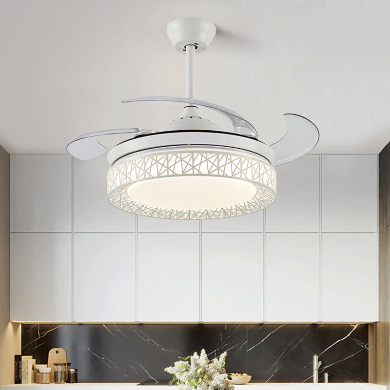 Acrylic Round Fan Lighting Minimalism LED 42" W Kitchen Semi Flush Mount Ceiling Fixture in White with 4 Clear Blades, Remote/Wall Control/Frequency Conversion White Clearhalo 'Ceiling Fans with Lights' 'Ceiling Fans' 'Modern Ceiling Fans' 'Modern' Lighting' 465969