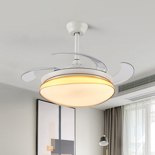 Curving Living Room Fan Lighting Simple Metal LED 42" W White Semi Flush Mount Light Fixture with Remote/Wall Control/Frequency Conversion and Remote Control, 4 Blades White Clearhalo 'Ceiling Fans with Lights' 'Ceiling Fans' 'Modern Ceiling Fans' 'Modern' Lighting' 466022