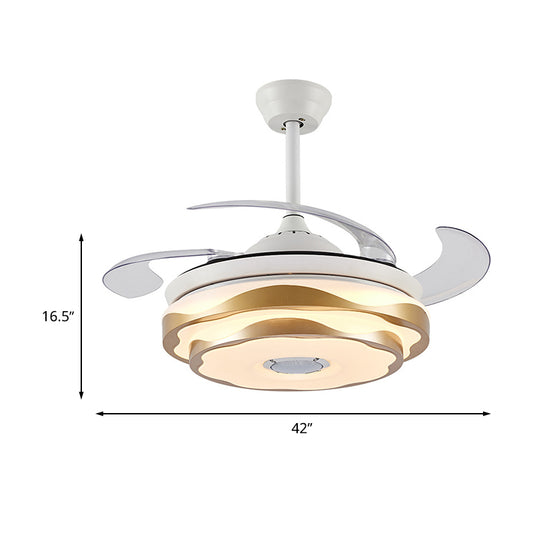 42" Width Gold LED Ceiling Fan Lighting Modernist Acrylic 2-Tier Semi Flush Mount with 4 Clear Blades, Remote/Wall Control/Frequency Conversion and Remote Control Clearhalo 'Ceiling Fans with Lights' 'Ceiling Fans' 'Modern Ceiling Fans' 'Modern' Lighting' 466031