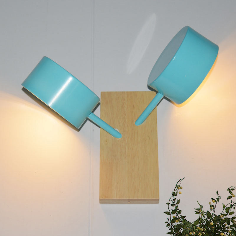 Double Drum Shade Wall Mounted Light Contemporary Metal 2 Bulbs Black/White/Blue Wall Lighting Fixture for Kitchen Clearhalo 'Cast Iron' 'Glass' 'Industrial' 'Modern wall lights' 'Modern' 'Tiffany' 'Traditional wall lights' 'Wall Lamps & Sconces' 'Wall Lights' Lighting' 466052
