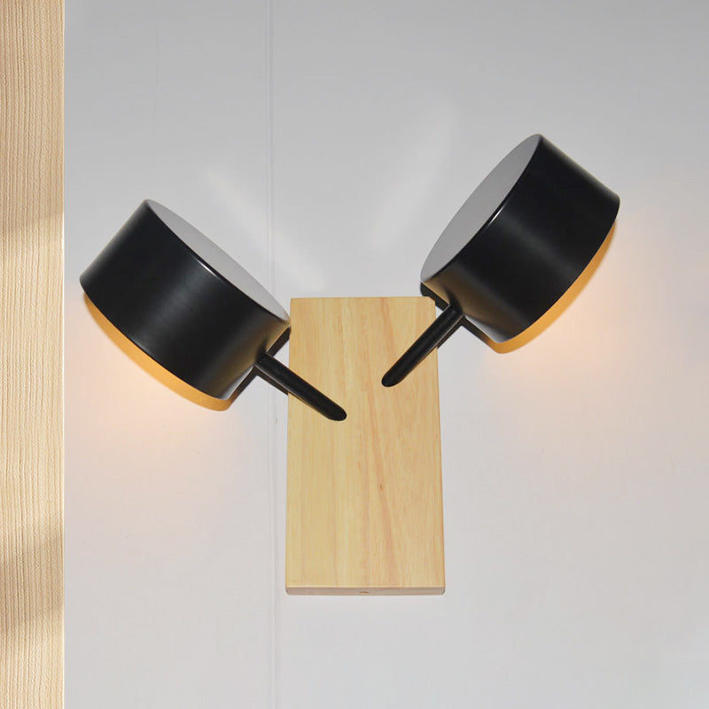Double Drum Shade Wall Mounted Light Contemporary Metal 2 Bulbs Black/White/Blue Wall Lighting Fixture for Kitchen Clearhalo 'Cast Iron' 'Glass' 'Industrial' 'Modern wall lights' 'Modern' 'Tiffany' 'Traditional wall lights' 'Wall Lamps & Sconces' 'Wall Lights' Lighting' 466053