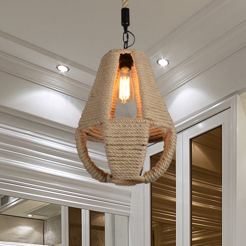 1 Light Pear Shape Pendant Lighting Industrial Beige Rope Hanging Lamp Kit for Coffee House Beige Clearhalo 'Ceiling Lights' 'Industrial Pendants' 'Industrial' 'Middle Century Pendants' 'Pendant Lights' 'Pendants' 'Tiffany' Lighting' 466066