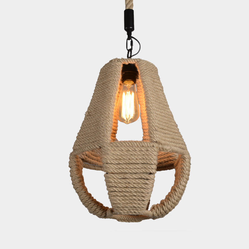 1 Light Pear Shape Pendant Lighting Industrial Beige Rope Hanging Lamp Kit for Coffee House Clearhalo 'Ceiling Lights' 'Industrial Pendants' 'Industrial' 'Middle Century Pendants' 'Pendant Lights' 'Pendants' 'Tiffany' Lighting' 466069