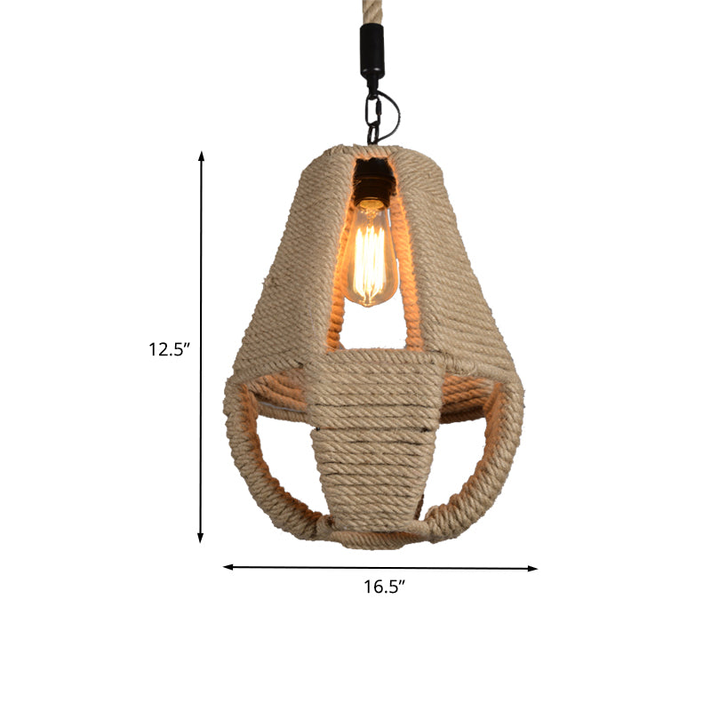 1 Light Pear Shape Pendant Lighting Industrial Beige Rope Hanging Lamp Kit for Coffee House Clearhalo 'Ceiling Lights' 'Industrial Pendants' 'Industrial' 'Middle Century Pendants' 'Pendant Lights' 'Pendants' 'Tiffany' Lighting' 466070