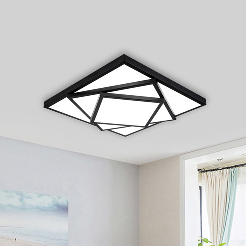 Black/White Rectangle/Square Flush Mount Ceiling Light Fixture Modern Metal LED Living Room Ceiling Mounted Fixture, 16"/19.5"/25" Wide Clearhalo 'Ceiling Lights' 'Close To Ceiling Lights' 'Close to ceiling' 'Flush mount' Lighting' 466085