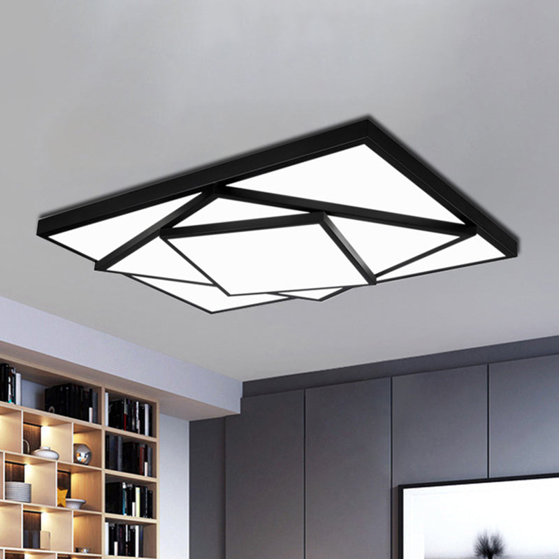 Black/White Rectangle/Square Flush Mount Ceiling Light Fixture Modern Metal LED Living Room Ceiling Mounted Fixture, 16"/19.5"/25" Wide Clearhalo 'Ceiling Lights' 'Close To Ceiling Lights' 'Close to ceiling' 'Flush mount' Lighting' 466086