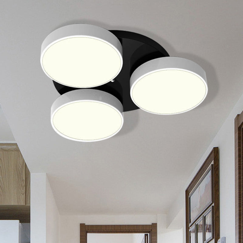 3/5/8/12 Heads Drum Flush Mount Light Modern Acrylic and Metal Ceiling Lamp in Black/White for Study Room Clearhalo 'Ceiling Lights' 'Close To Ceiling Lights' 'Close to ceiling' 'Semi-flushmount' Lighting' 466088