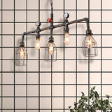 Aged Silver 5 Bulbs Island Lighting Industrial Metallic Caged Hanging Lamp with Pipe and Pressure Gauge Clearhalo 'Ceiling Lights' 'Island Lights' Lighting' 466102