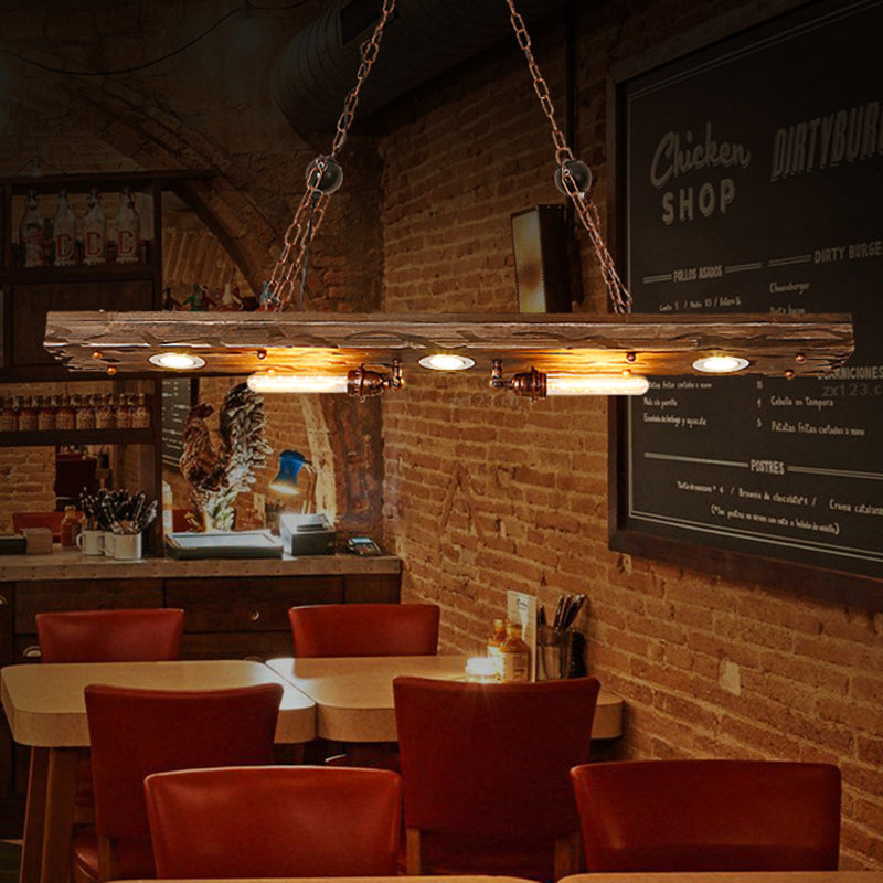 Linear Hanging Lamp with Wood Board 5 Lights Rustic Island Pendant Light for Restaurant Clearhalo 'Ceiling Lights' 'Island Lights' Lighting' 466116