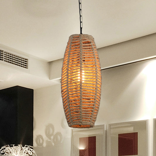 1-Light Hanging Lighting Countryside Fish-Basket Shape Rope Pendant Lamp Fixture in Beige Beige Clearhalo 'Ceiling Lights' 'Industrial Pendants' 'Industrial' 'Middle Century Pendants' 'Pendant Lights' 'Pendants' 'Tiffany' Lighting' 466145