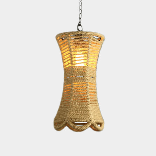 Beige Radian Pendant Lamp Vintage Rope 1 Head Restaurant Hand-Woven Hanging Light Fixture Clearhalo 'Ceiling Lights' 'Industrial Pendants' 'Industrial' 'Middle Century Pendants' 'Pendant Lights' 'Pendants' 'Tiffany' Lighting' 466153