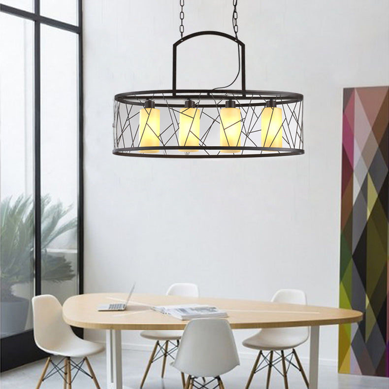 Metal Oblong Mesh Shade Island Lighting Farmhouse Stylish 4 Heads Dining Room Island Lamp in Black Black Clearhalo 'Ceiling Lights' 'Island Lights' Lighting' 466186