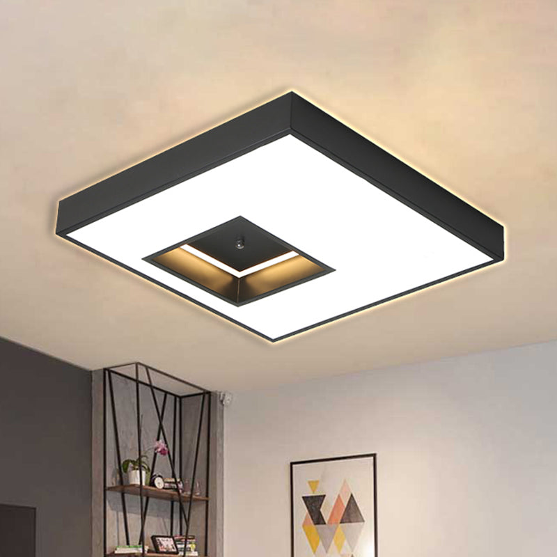 18"/23.5" Wide Square Flush Pendant Light Modern Stylish Warm/White Lighting LED Acrylic Ceiling Flush Mount in Black/White Clearhalo 'Ceiling Lights' 'Close To Ceiling Lights' 'Close to ceiling' 'Flush mount' Lighting' 466209