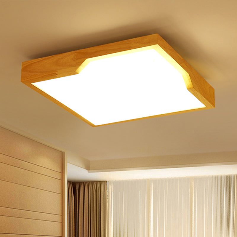 Wooden Square LED Ceiling Lamp Modern Single Light Flush Mount Lighting Fixture, 16"/19.5"/23.5" Wide Clearhalo 'Ceiling Lights' 'Close To Ceiling Lights' 'Close to ceiling' 'Flush mount' Lighting' 466225