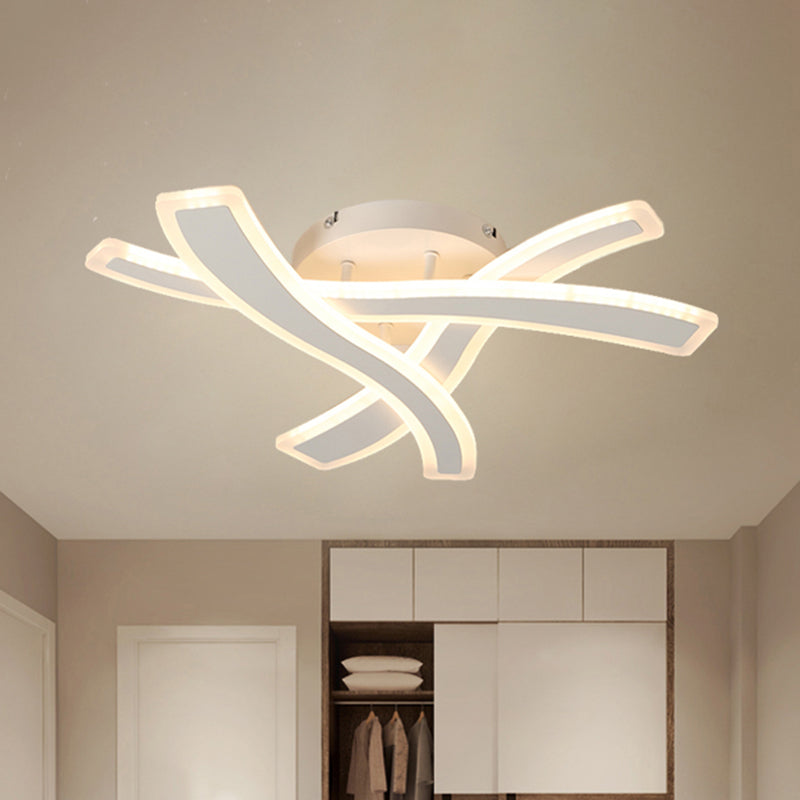 Crossed Line Semi Flush Ceiling Light Modern Acrylic LED Bedroom Ceiling Mounted Fixture in Warm/White Light Clearhalo 'Ceiling Lights' 'Close To Ceiling Lights' 'Close to ceiling' 'Semi-flushmount' Lighting' 466230