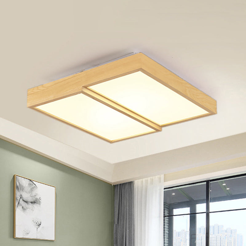 14"/19.5"/25.5" Wide Modern Rectangular Wooden Flush Mount Lighting 2-Light Ceiling Lamp in Warm/White Light Clearhalo 'Ceiling Lights' 'Close To Ceiling Lights' 'Close to ceiling' 'Flush mount' Lighting' 466238