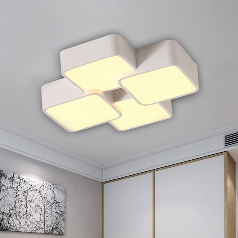 Square Design Flush Ceiling Light Modernist Acrylic 4/6 Lights White Finish Flush Light Fixture in Warm/White Light Clearhalo 'Ceiling Lights' 'Close To Ceiling Lights' 'Close to ceiling' 'Flush mount' Lighting' 466240