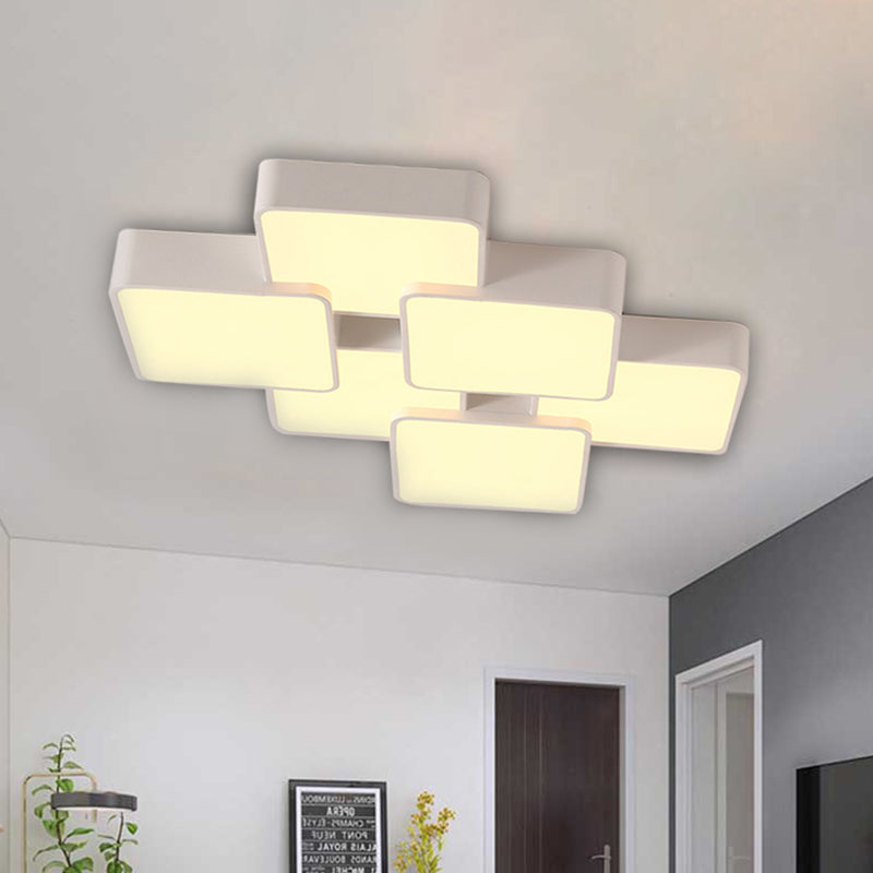 Square Design Flush Ceiling Light Modernist Acrylic 4/6 Lights White Finish Flush Light Fixture in Warm/White Light Clearhalo 'Ceiling Lights' 'Close To Ceiling Lights' 'Close to ceiling' 'Flush mount' Lighting' 466241