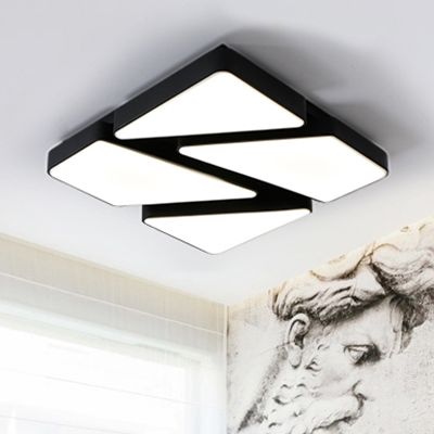 Contemporary 25.5"/37.5" W LED Flush Mount Lighting with Acrylic Shade Black/White Square/Rectangular Ceiling Light, Warm/White Light Clearhalo 'Ceiling Lights' 'Close To Ceiling Lights' 'Close to ceiling' 'Flush mount' Lighting' 466597