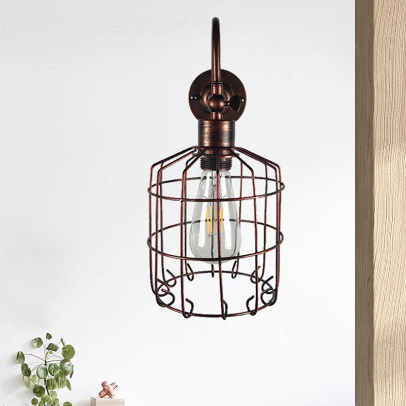 Birdcage Iron Wall Lighting Rustic Stylish 1 Light Restaurant Mini Sconce Light Fixture in Antique Brass/Weathered Copper Clearhalo 'Art deco wall lights' 'Cast Iron' 'Glass' 'Industrial wall lights' 'Industrial' 'Middle century wall lights' 'Modern' 'Rustic wall lights' 'Tiffany' 'Traditional wall lights' 'Wall Lamps & Sconces' 'Wall Lights' Lighting' 466709