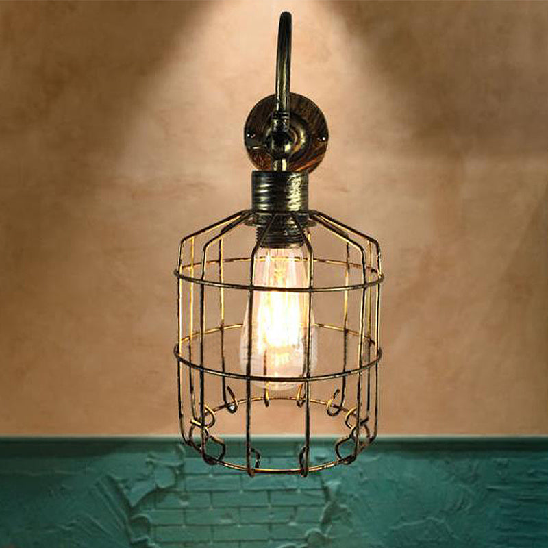 Birdcage Iron Wall Lighting Rustic Stylish 1 Light Restaurant Mini Sconce Light Fixture in Antique Brass/Weathered Copper Clearhalo 'Art deco wall lights' 'Cast Iron' 'Glass' 'Industrial wall lights' 'Industrial' 'Middle century wall lights' 'Modern' 'Rustic wall lights' 'Tiffany' 'Traditional wall lights' 'Wall Lamps & Sconces' 'Wall Lights' Lighting' 466710