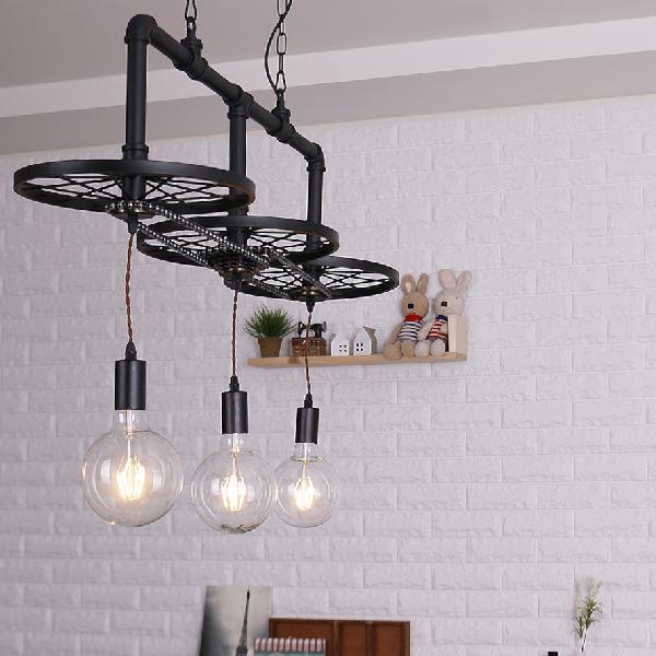 Black 1 Light Island Light Vintage Industrial Wrought Iron Wheel Design Hanging Lamp for Living Room Clearhalo 'Ceiling Lights' 'Island Lights' Lighting' 466728